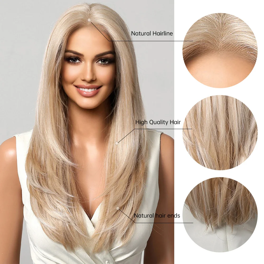 13x6 Lace Frontal Synthetic Wigs Long Straight Hair Blonde Platinum Wigs Daily Use Party Wig for White Women Heat Resistant Wigs