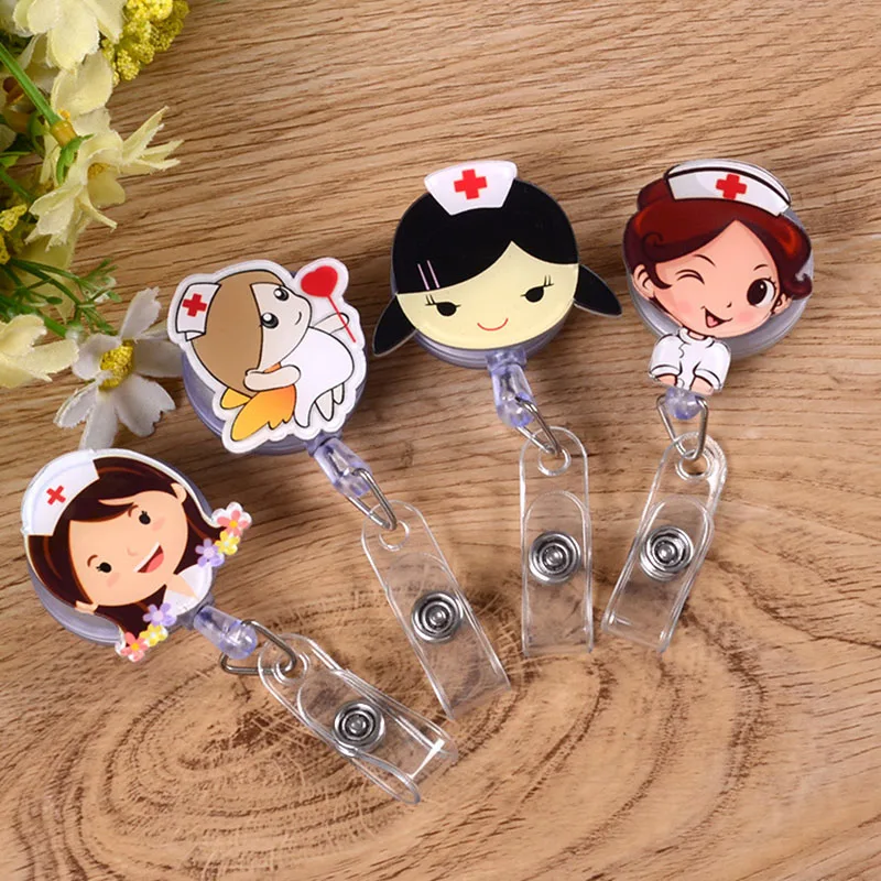 Cute Retractable Plastic Medical Nurse Pull Badge Reel Keyring Key Chain