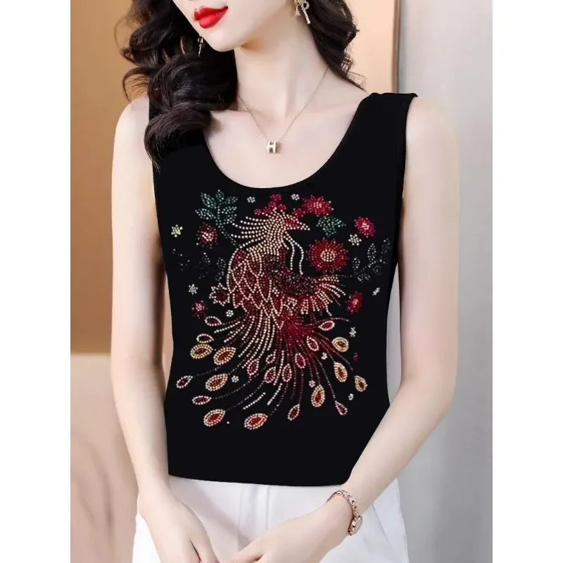 Summer Rhinestones Beauty Back Women's New Trendy Inner Wear Outfit Sling Suspender Slim Fit Ice Silk Versatile Tank Top