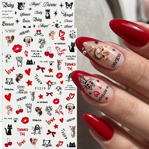 Autocollants pour ongles Papillon Lettres Gothiques, Autocollants pour ongles Chaton Gothique Étoile Tendance, Décoration de manucure pour usage quotidien, fêtes et festivals