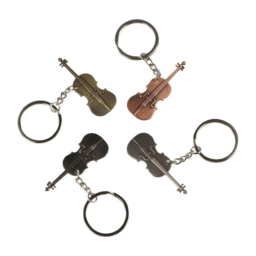 Trendy Metal Guitar Key Chain Bag Charm Classical Vintage Violin Keyring Punk Backpack Decor Musical Instrument Pendant Gifts