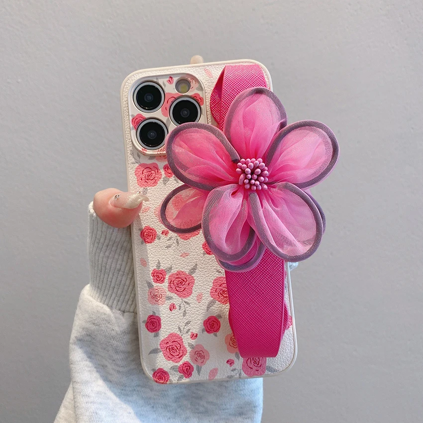 아이폰 17 16 15 14 13 프로 12 11 맥스 플러스 16프로용 꽃무늬 손목밴드 폰케이스, 컬러풀한 꽃무늬 폰케이스, 창의적인 15프로 커버