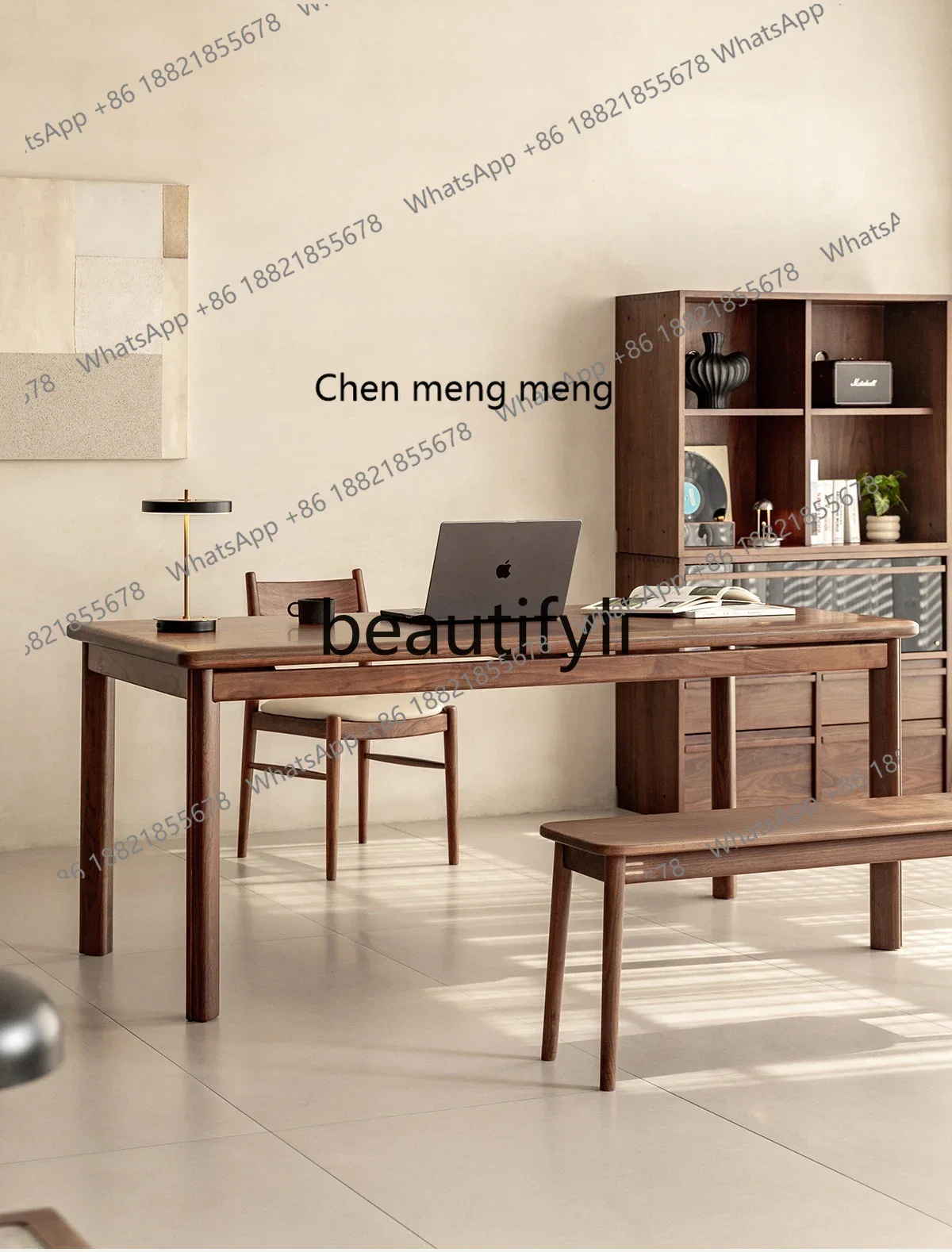 

Black walnut dining table solid wood living room rectangular large desk worktable home desk5556