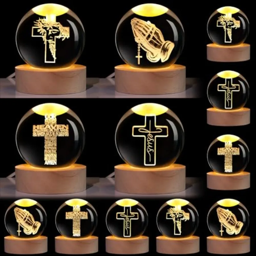 

Pcs Jesus Bible Night Light Bulk 3D Crystal Ball Cross Lights Jesus Lamps Christian Religious Gifts Laser Engraved Lamps with W