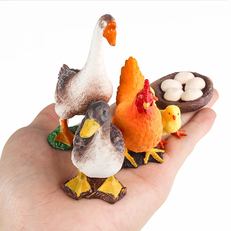 Oenux Miniature ferme modèle oie canard poule oeuf lapin Figurines volaille animaux Figurine PVC gâteau Toppers enfant jouet cadeau