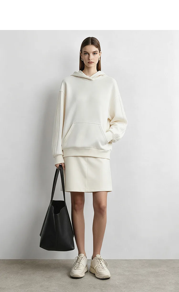 Amii Hooded Fleece Lined Sweatshirt Drop Shoulder Loose Fit Minimalist Slimming Casual Winter Women's Hoodies 12644038