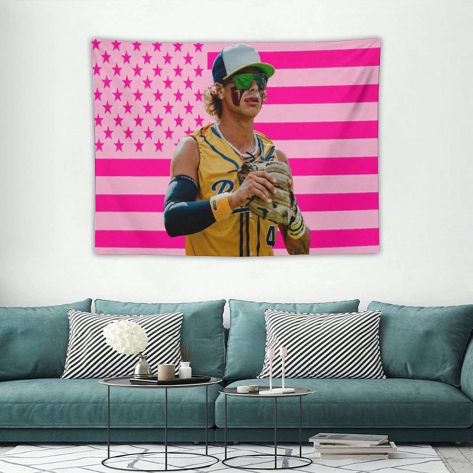 1pc Savannah Bananas Baseball Player Tapestry, American Flag Wall Hanging, Polyester 2D Print, Sport Aesthetic Decor for Bedroom