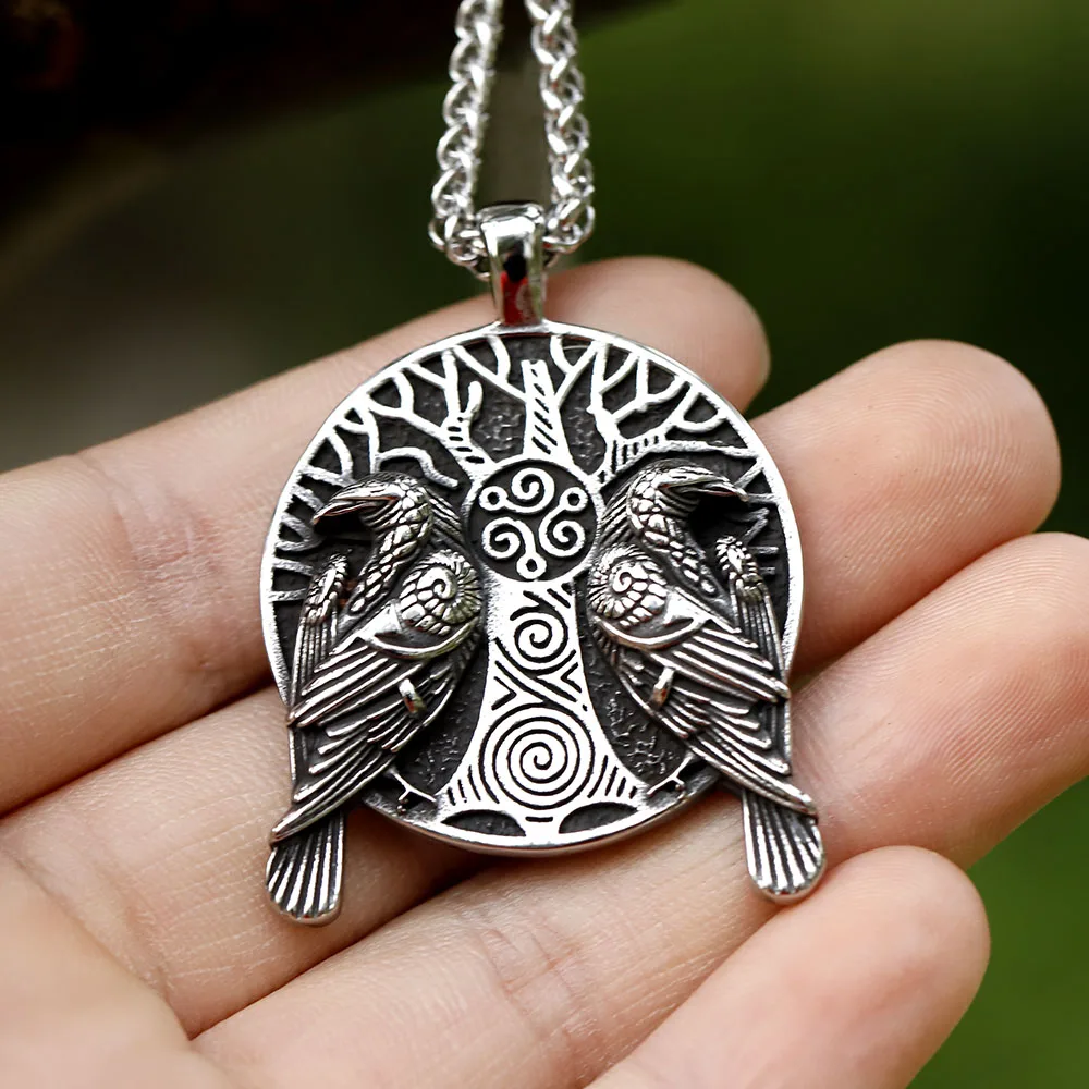 قلادة بدلاية شجرة الحياة ورافن فايكنغ ، طراز عتيق ، نسر ، سلسلة رجالية ، جديدة ، شحن مجاني #5