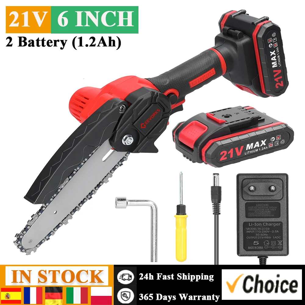 21V 6inch Electric Pruning Saws Small Wood Splitting Chainsaw Brush Motor One-handed Woodworking Tool for Garden Orchard