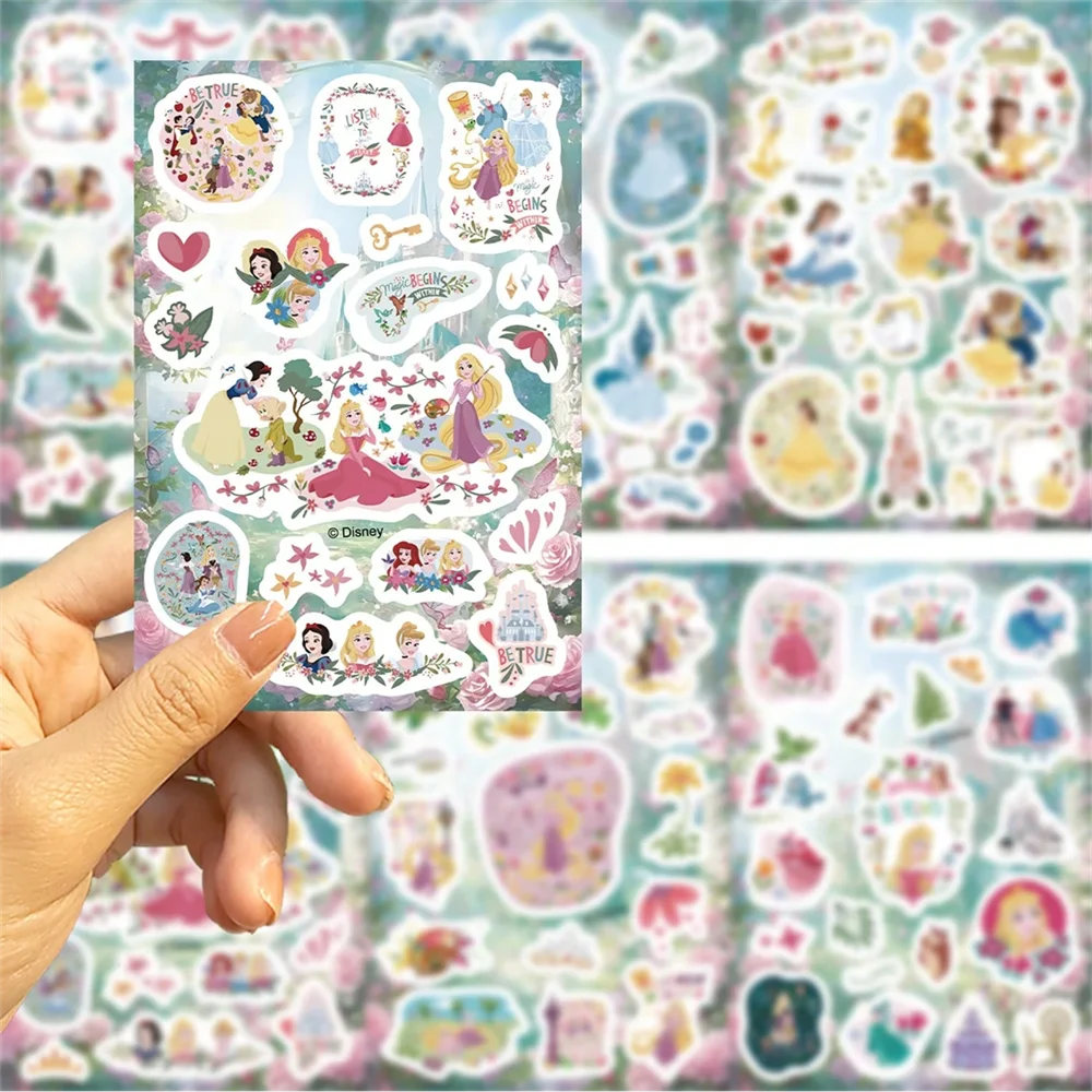 8Sheets/Pack Disney Cartoon Cute Princess Make Puzzle Stickers DIY Decoration Skateboard Phone Laptop Bike Fridge Stickers