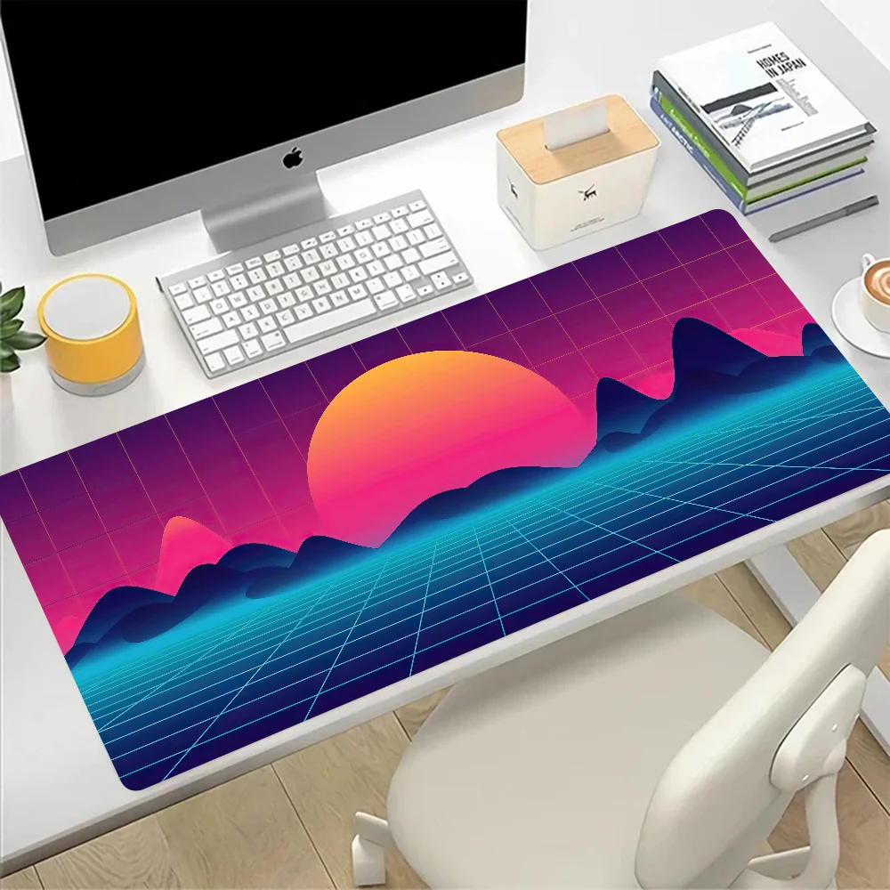 Neon Retrowave Synthwave Art Large Mouse Pad Gaming Mousepad PC Gamer Computer Office Mouse Mat XXL Laptop Keyboard Mat Desk Pad