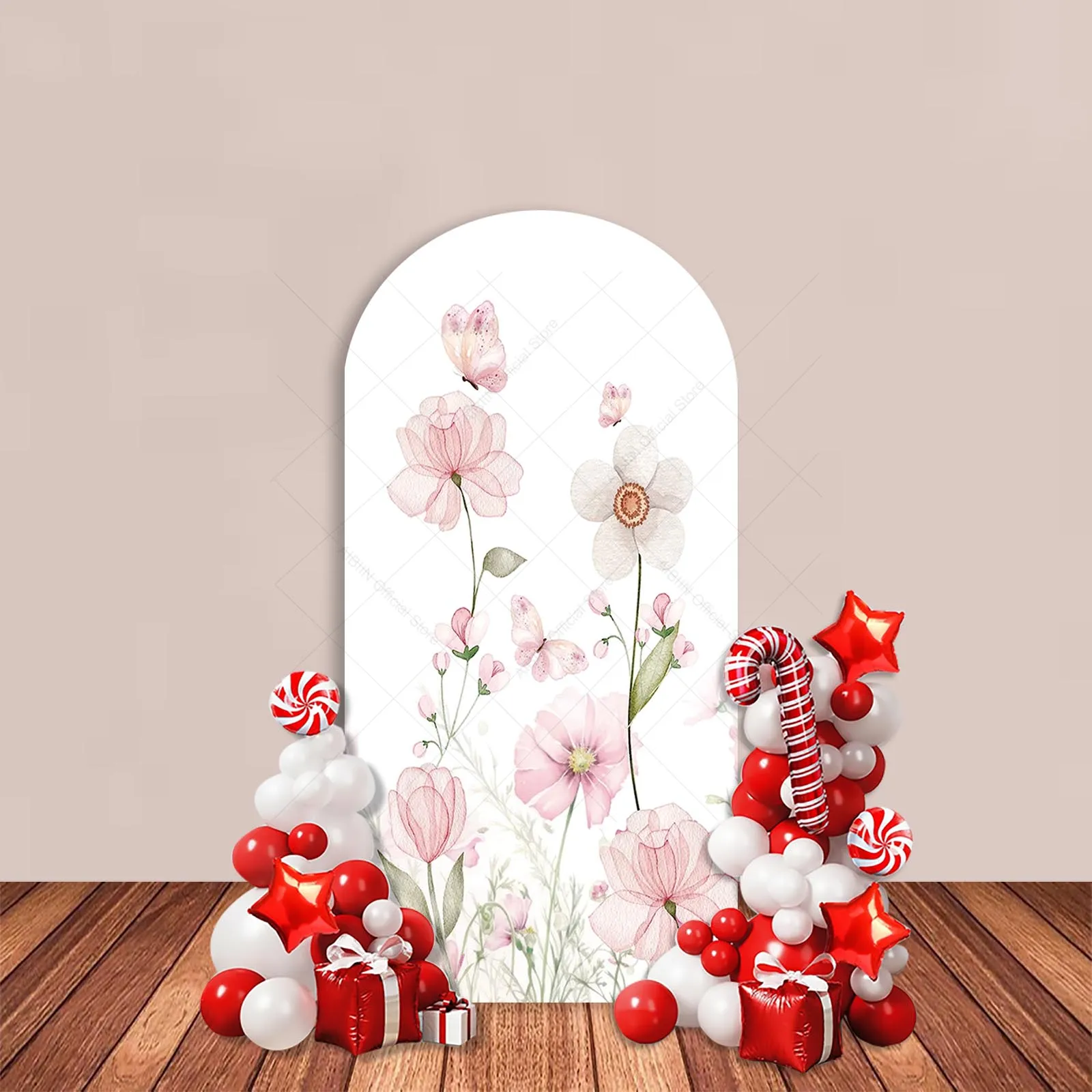 Pink Floral Arch Backdrop Cover Butterfly Girl Birthday Baby Shower Party Decoration Cake Smash Portrait Photozone Background