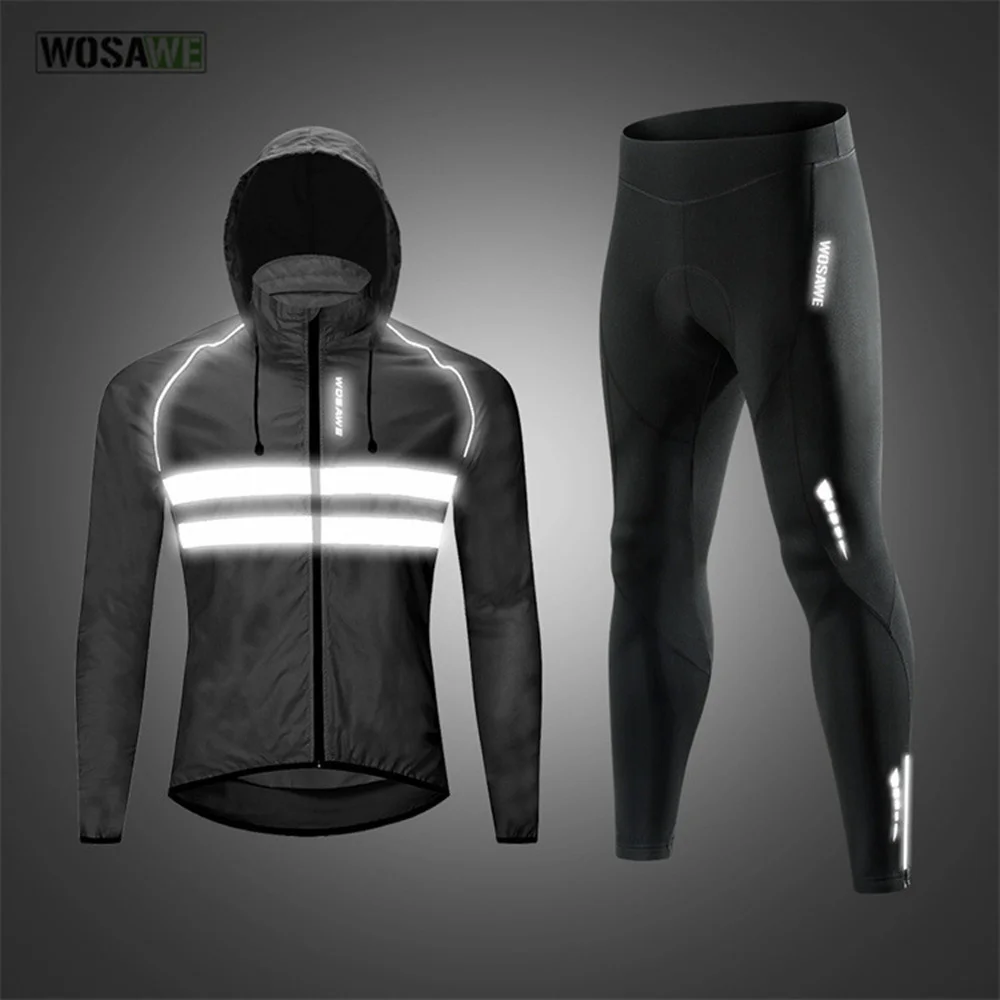 Men's Cycling Clothing Sets Windbreaker Reflective Long Sleeve Jersey MTB Ropa Ciclismo Outdoor Sporwear