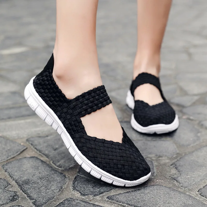 Versatile Lightweight Sneakers Women 2024 Fashion Woven Elastic Casual Shoes Plus Size Colorful Flat Shoes Breathable Zapatillas