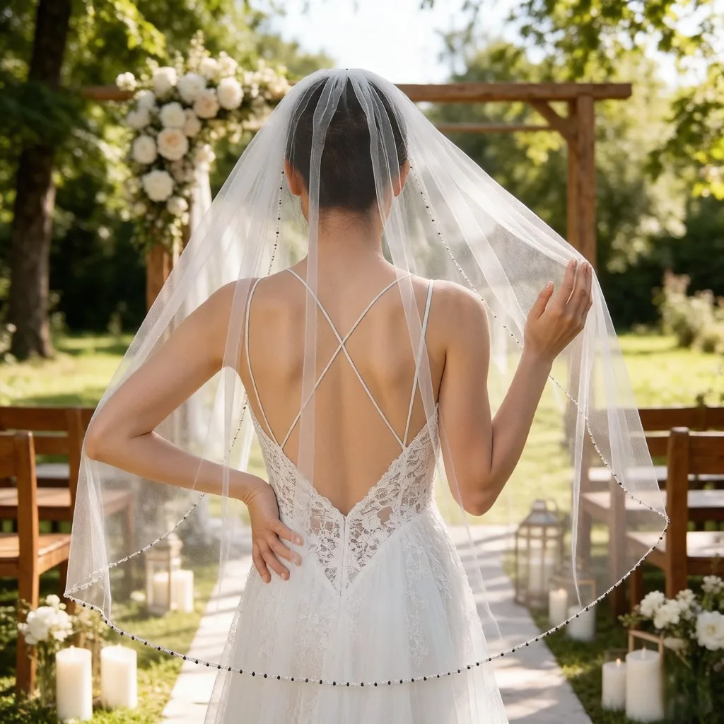 1Layer Wedding Veil Black Crystal Beaded Edge Bridal Veil White Ivory Elegant Headwear Accessories For Women Whit Comb  G23