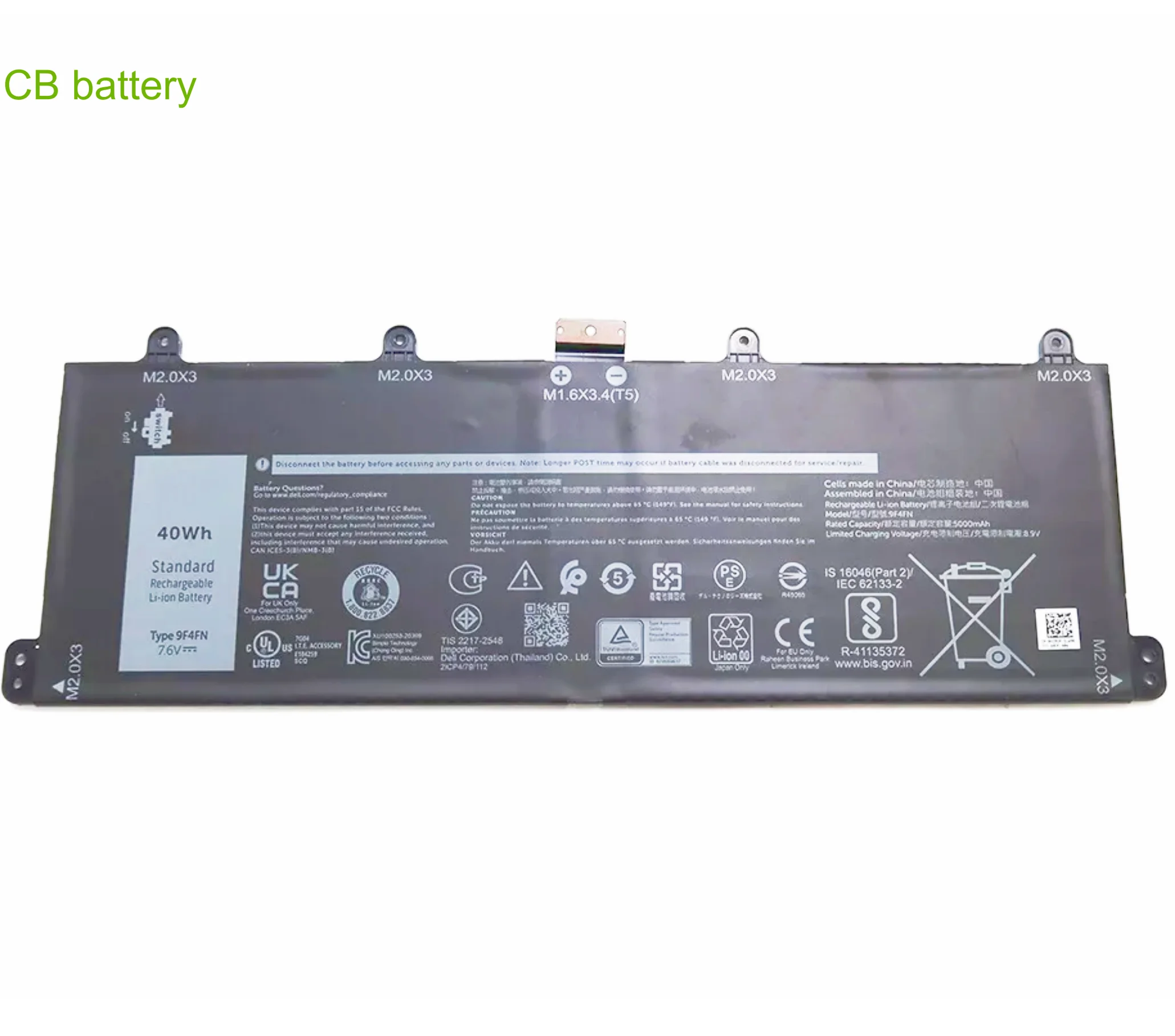 Laptop Battery 9F4FN 2VKW9 7.6V 40WH/5000mAh For 7320 Detachable 14 3420 Series Notebook