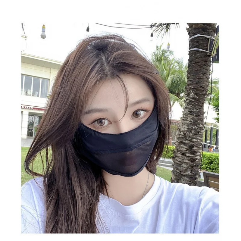 Masker Sutra Es untuk Wanita Musim Panas Perlindungan Matahari Perlindungan UV Penutup Wajah Tipis Bernapas Gaya Baru Kasa Pelindung Mata Sutra Es