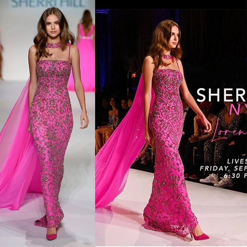 

L486 Customized Sexy Rose Pink Spaghetti Straps Sheath فساتين السهرة vestidos de fiesta فساتين سهره evening dre