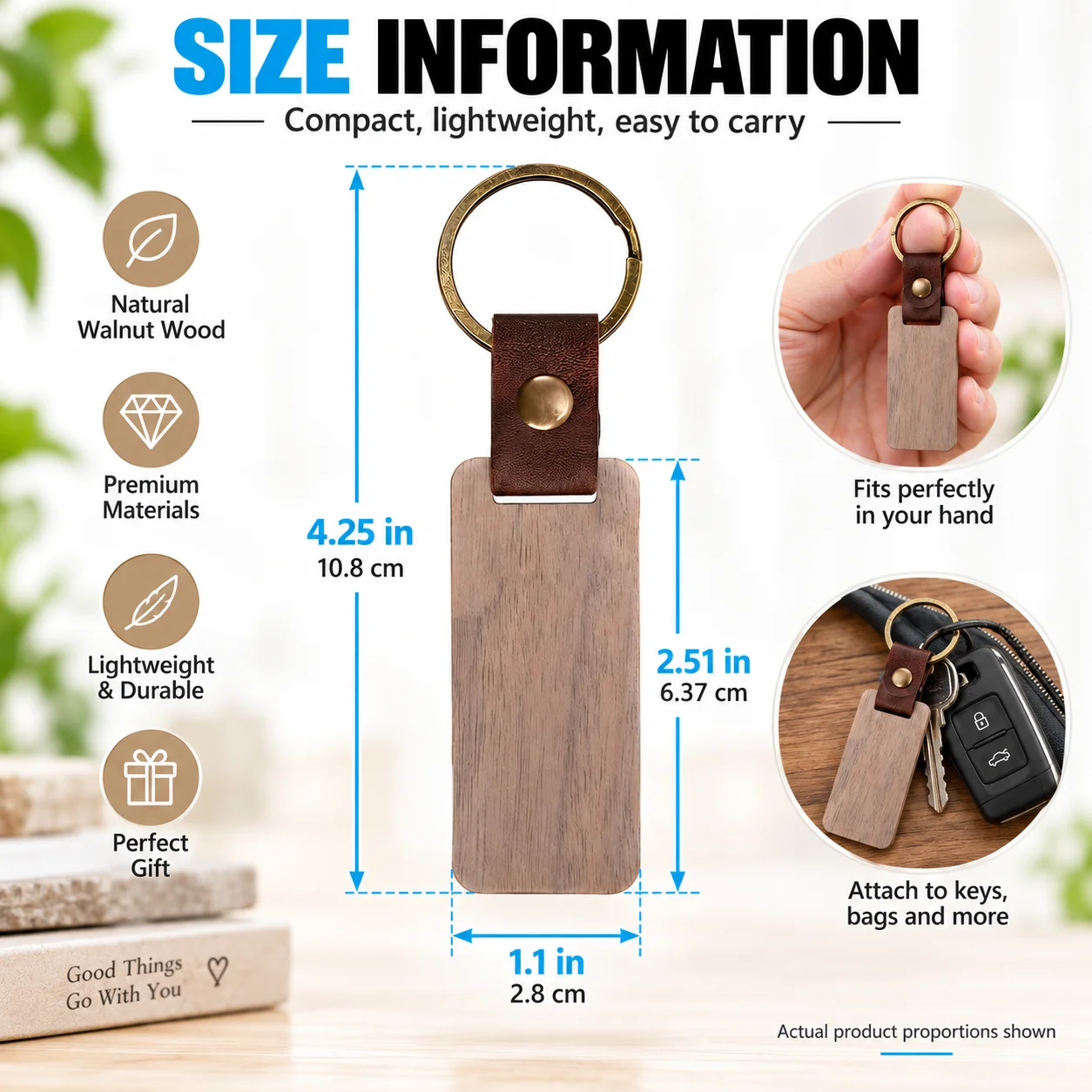 Custom Walnut Wood Keychain, Personalized Gift