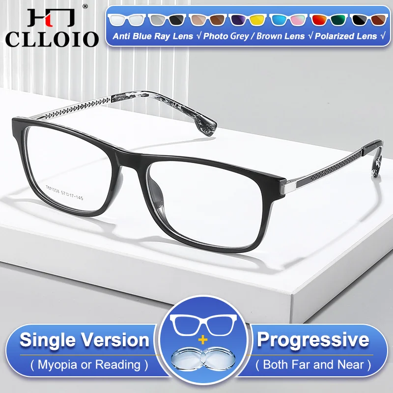 

CLLOIO Trendy Men Rectangle Frame Myopia Reading Glasses Anti Blue Ray Prescription Eyeware Oversize Frame Multifocal Eyeglasses