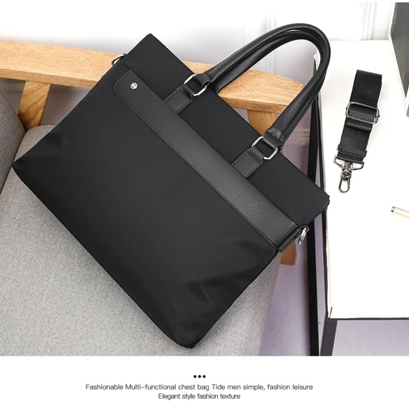 Men\'s Simple Temperament Business Laptop Bag Work Commuter Solid Color Briefcase Tote Bag Boys Fashion Casual Crossbody Nylon