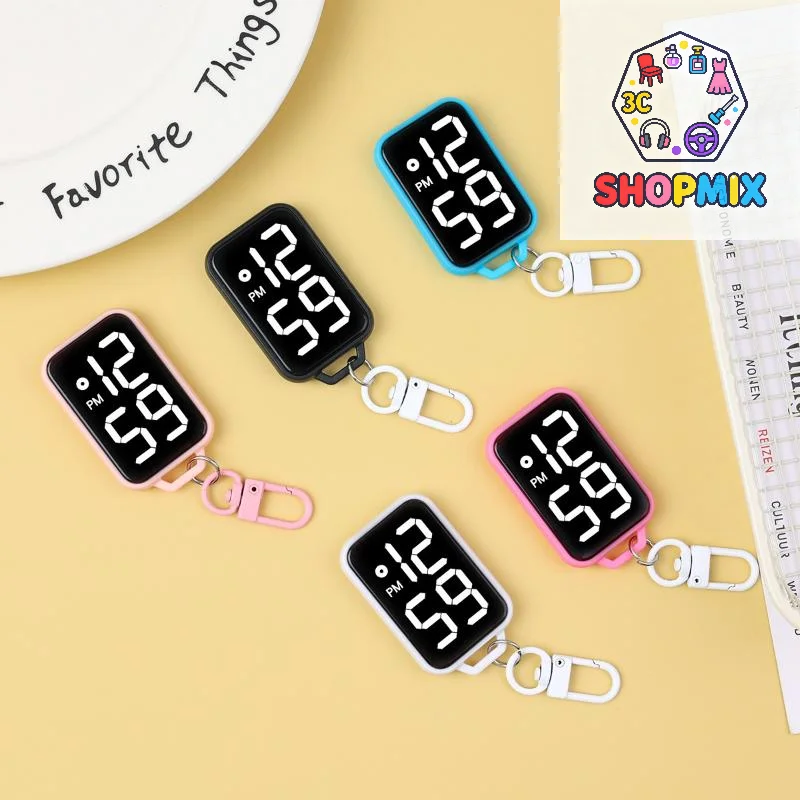 1Pc LED Keychain Pocket Watch Digital Display Electronic Watch For Youngster Student Backpacks Keys Pendant Timepiece Present