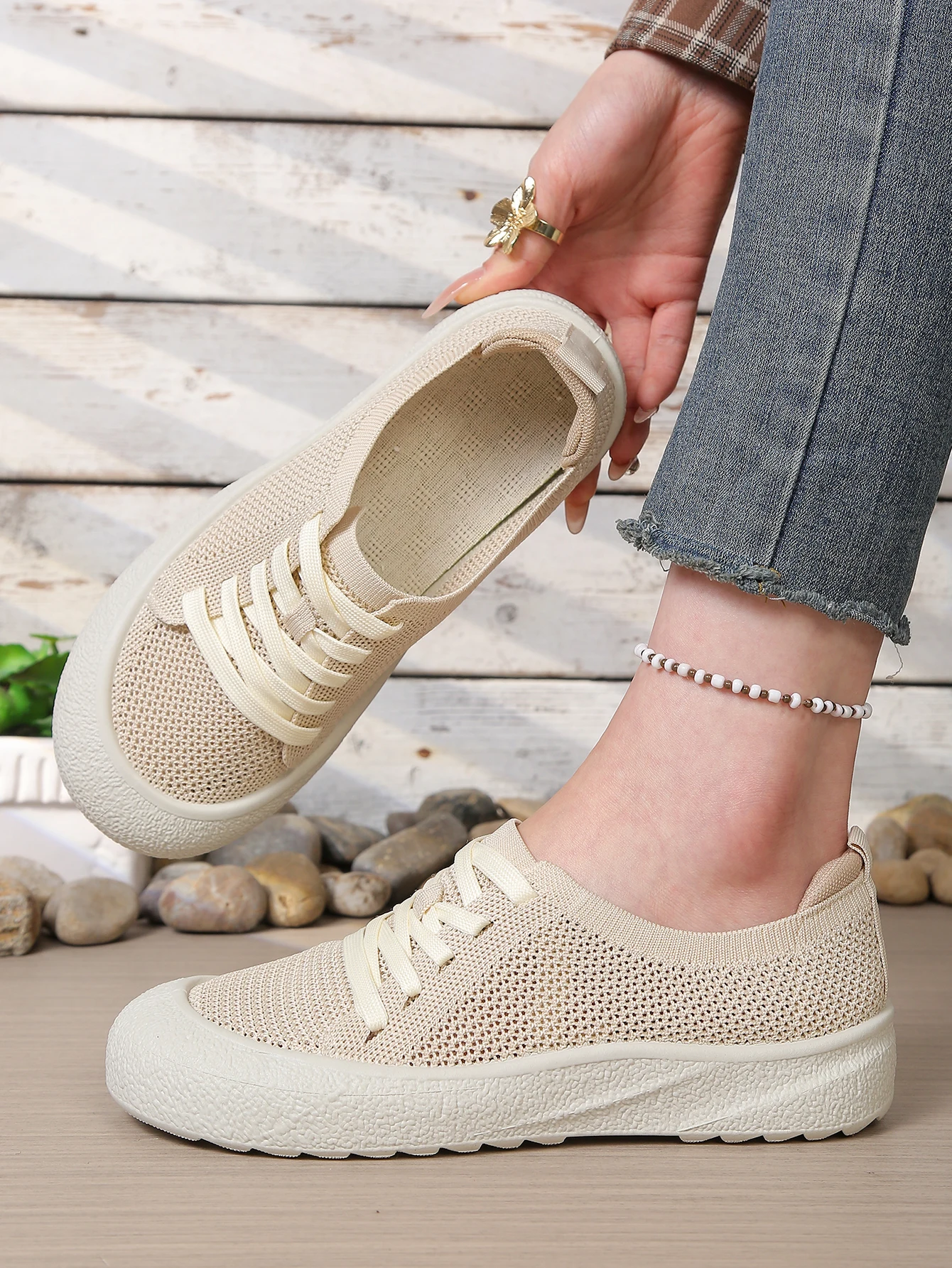Leichte Mesh-Strick-Freizeitschuhe für Damen, atmungsaktive Slip-On-Sneaker mit weicher Sohle, bequemes Alltagsschuhwerk. – Detail 13