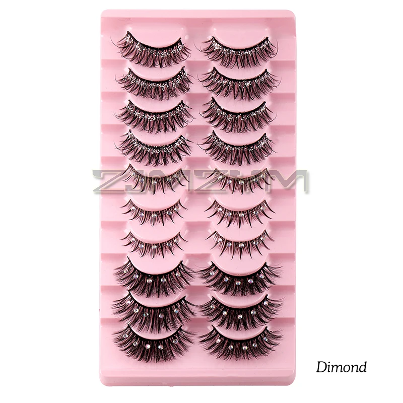 10 pares de cílios postiços naturais cílios fofos extensões 3d ferramentas de maquiagem de cílios postiços com aparência de diamante como daemon