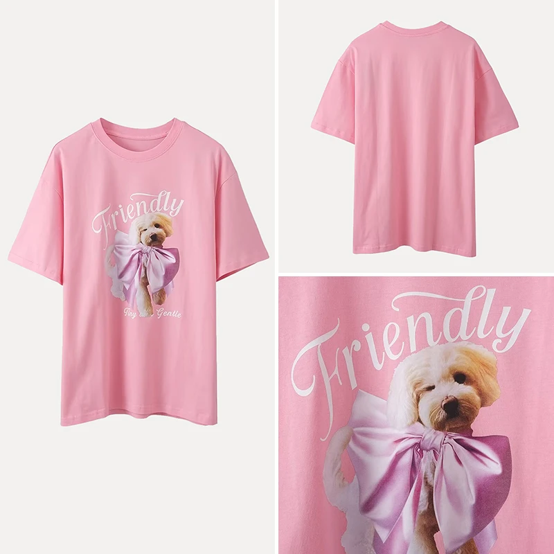 

Summer New Women's Fun Pet Print ort Sve T-irt Creative Commute Sle Loose Fit Polyester Fiber round Ne Regular Length