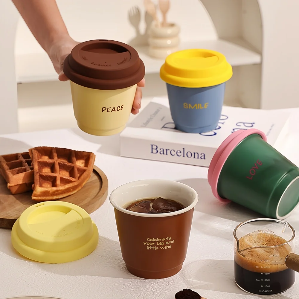 250ML Ceramic Coffee Cup Mug Silicone Lid Direct Drinking Mouth Cute Portable Tea Cup High Appearance High Quality Outdoor Cup