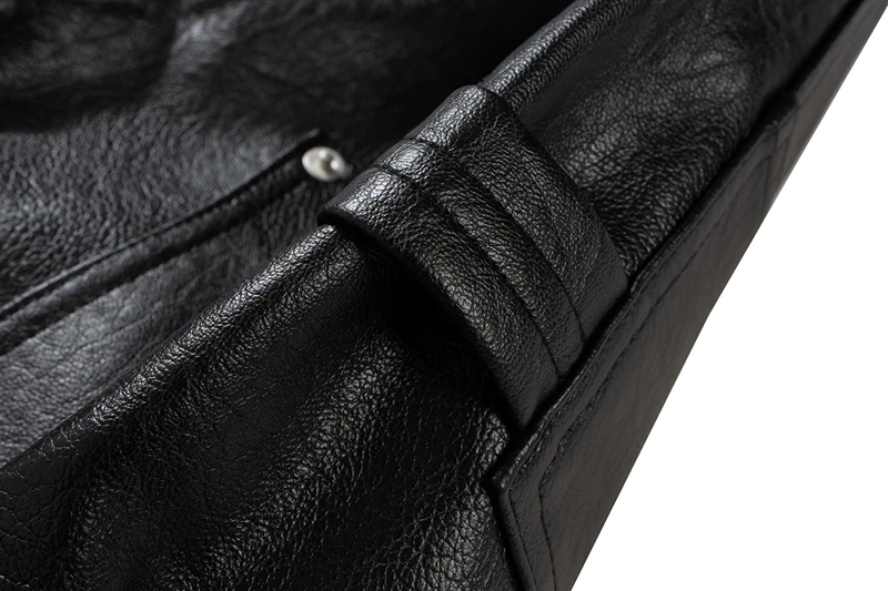 Schwarze PU-Leder Zimmermannshose mit Nieten, Doppelknie-Arbeitshose für Herren, Streetwear Hip-Hop Baggy Weite Cargo-Hose – Detail 7
