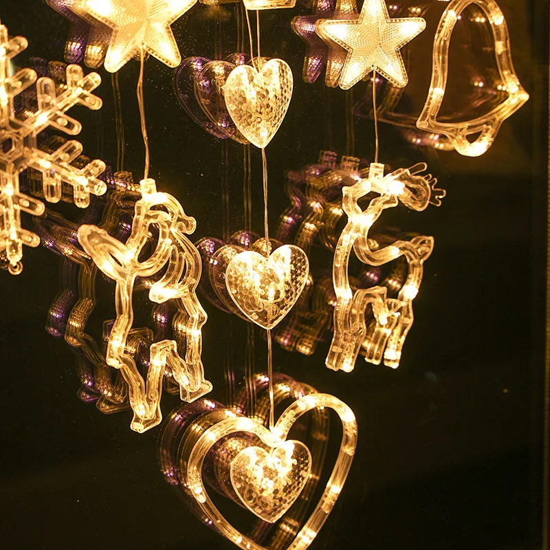 Luces LED con ventosa, decoración de ambiente navideño, árbol de Navidad, campana de copo de nieve, adornos colgantes de luz navideña, luces de ventana