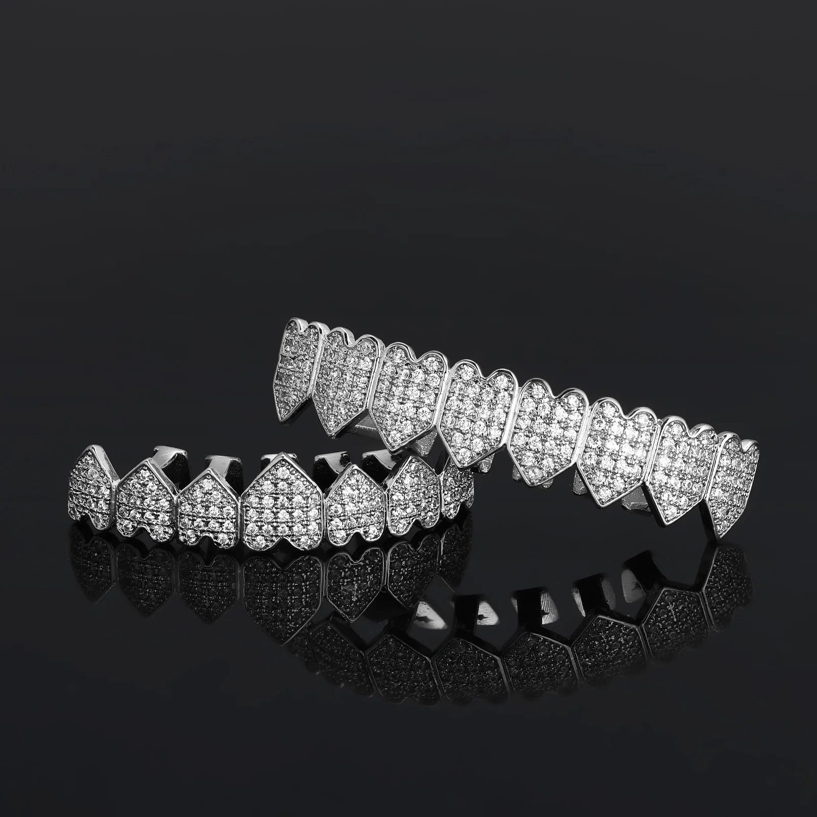 Hip Hop Full CZ Stones Teeth Grillz Caps Cubic Zircon Iced Out Micro Pave Top & Bottom Charm parrillas Set para hombres y mujeres joyería