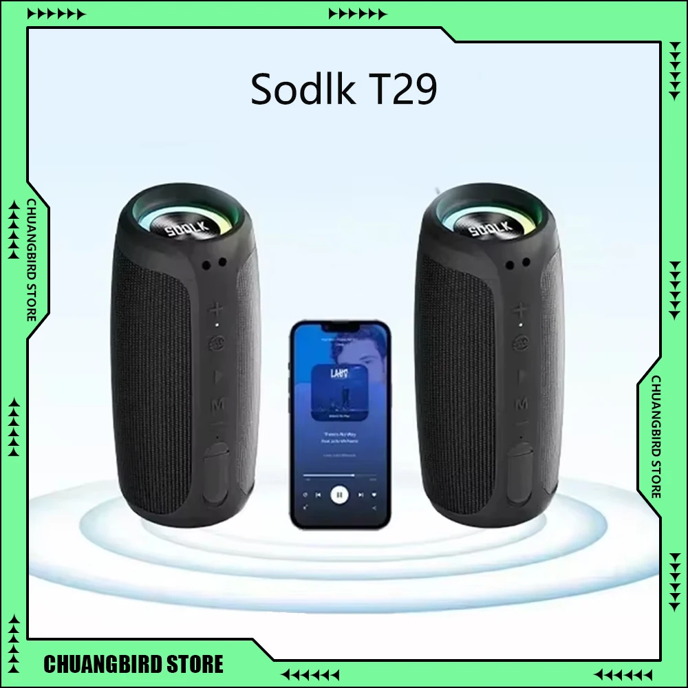 SODLK T29 3D Stereo Surround Sound Box Portable 60W High Power Outdoor Subwoofer Bluetooth Speakers Waterproof Long Battery Life