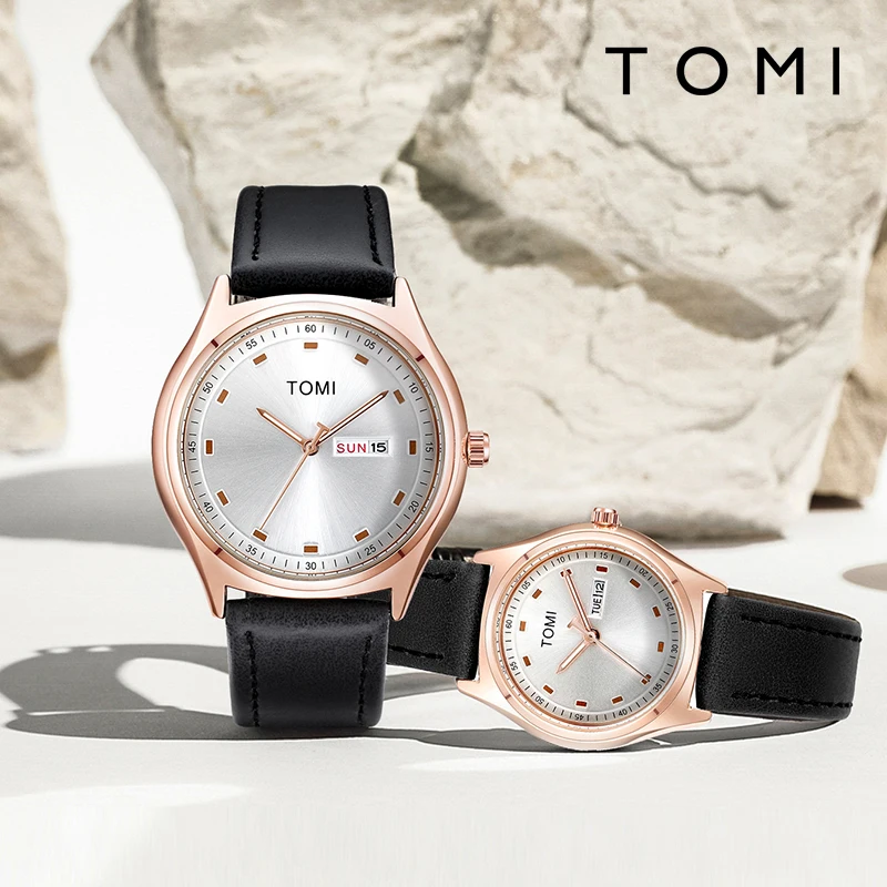 TOMI Fashion Simple Couple Quartz Watch Luxury Business Casual Leather Quartz Watch Couple Watch Gift