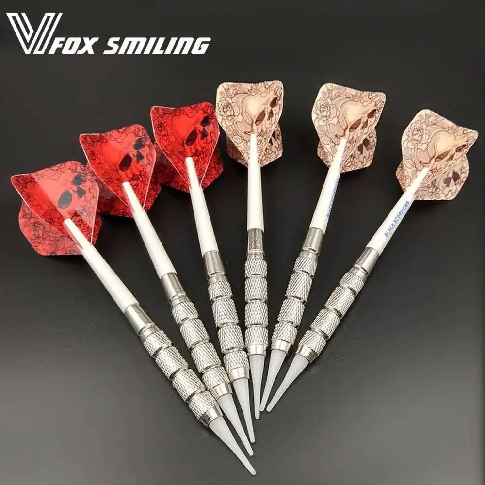 Fox Smiling 6pcs Professional Electronic Soft Tip Darts 18g Darts With Nylon Alloy Shaft With White Skull Pattern Dardos Feather