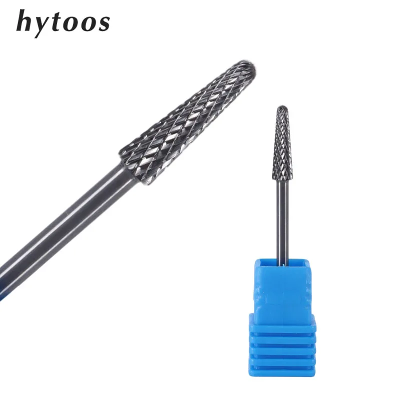 HYTOOS Kegel Form Hartmetall Grat Häutchen Sauber 3/32 Nagel Bohrer Bits Basis Gel Entfernen Werkzeug Elektrische Maniküre Bits Zubehör