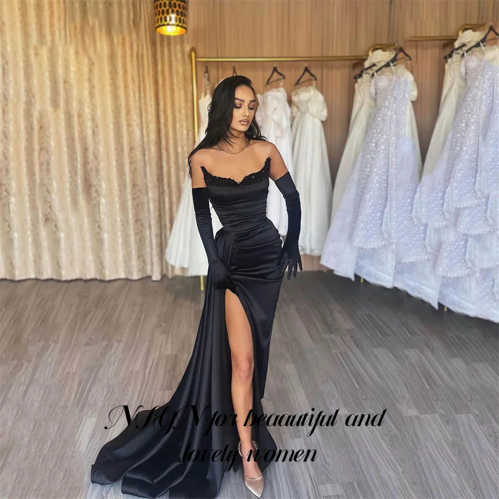 

NFYN Stain Black Prom Dresses Sequin Sweetheart Mermaid Evening Dresses Sexy Side Split Sleeveles Party Dresses Customized