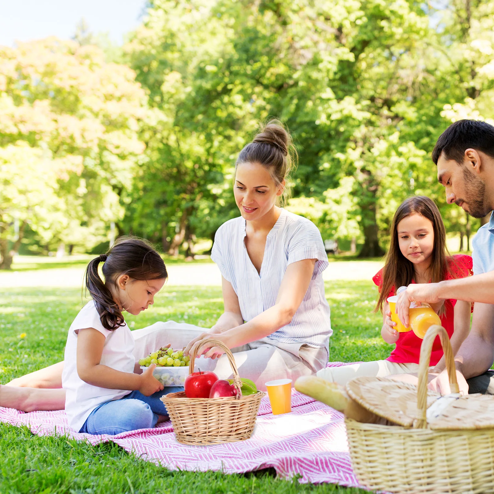 Panier de pique-nique en saule tissé à la main, panier spacieux de grande capacité avec poignée, Portable pour Fruits et fleurs, extérieur et intérieur