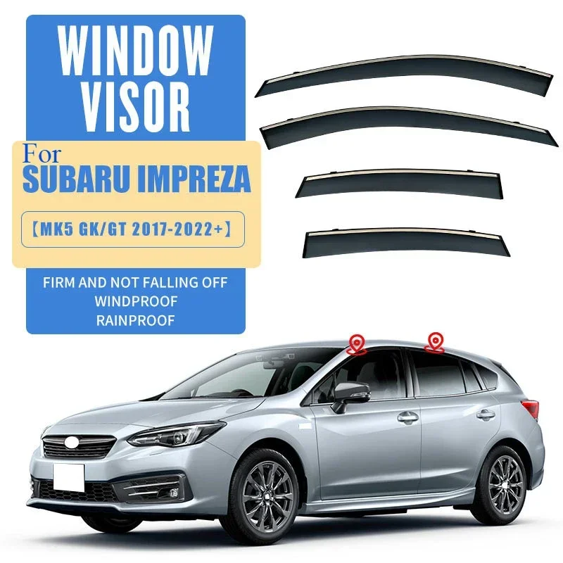 For SUBARU Impreza 2017-2022 Weathershie Accessories Outer Trim Chrome Deflectors Visors Rain Guard Door Visor Vent Shades