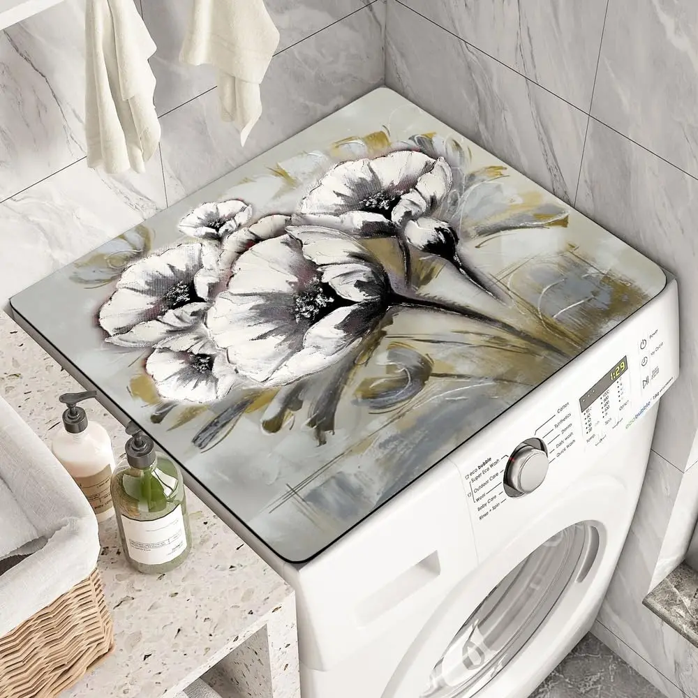 VIKAMA Simple Floral Washer Dryer Cover Mat Fridge Dust Dryer Washing Top Dust-Proof Covers Coffee Mat Desk Cover Boho Style Mat