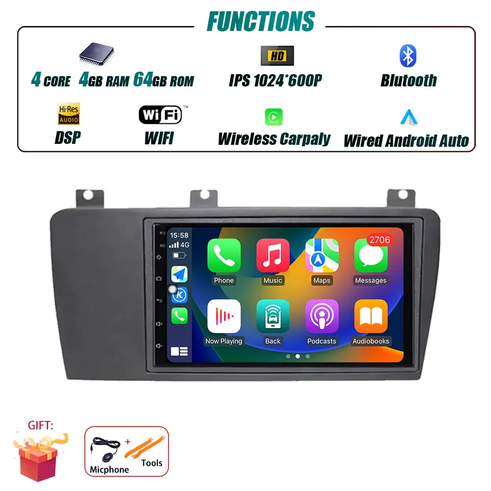 7Inch Android 15 Voor Volvo XC70 V70 S60 2005 - 2009 Autoradio Multimedia Speler Navigatie GPS Draadloze Carplay 4G WIFI