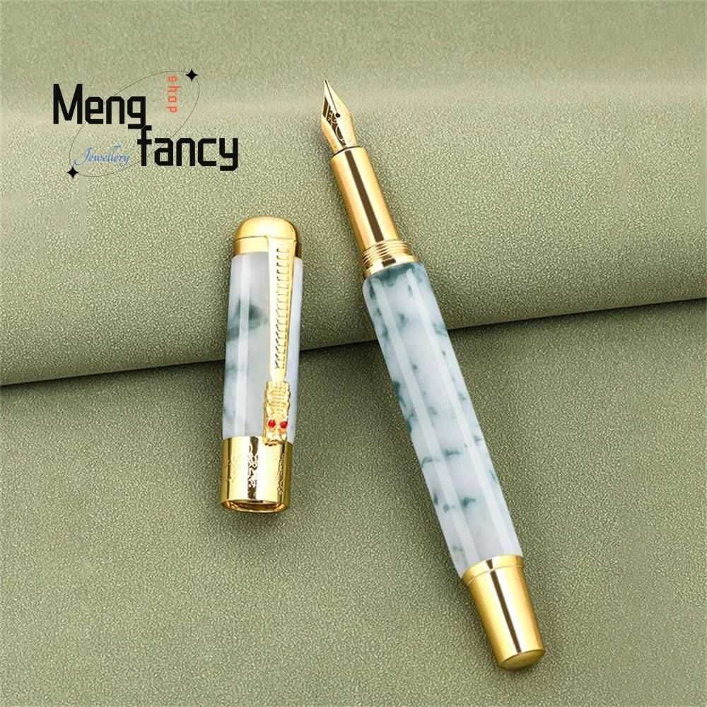 Genuine Natural Myanmar A-goods Jadeite Floating Flowers Landscape Wind Fountain Pen High-grade Ink Wind Signature Holiday Gifts