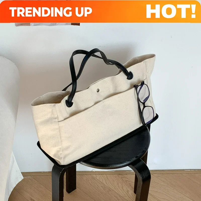 New Fashion Top Handle Bag Comfortable and Versatile Texture Shoulder Bag Large Capacity Canvas Tote Bag for Women CrossBorder