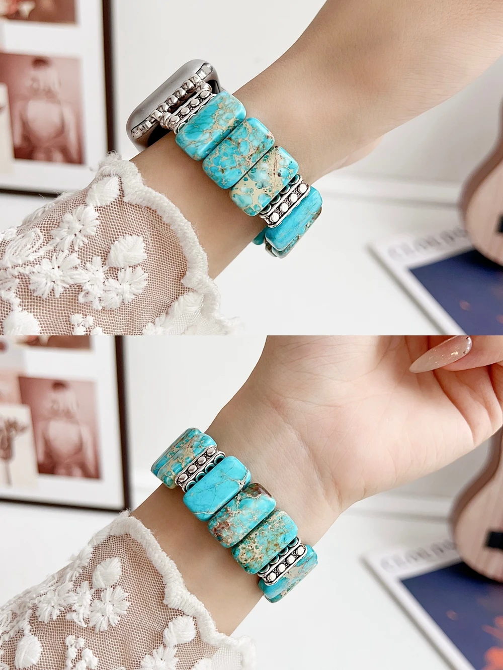 Elastic Bracelet Natural Stone Strap for Apple Watch Band Women Series Ultra 11/10/9/8/7/6/5/4/3/2/1 SE
