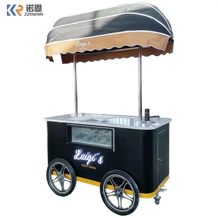 2022 New Design Snacks Food Ice Cream Push Car Freeze Small Popsicle Cart Gelato Cart Kiosk