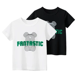 2024 Summer Cartoon Bear T Shirt Girls Short Sleeve O-Neck Kids Clothes Letters Girl T-Shirts Children's Cotton Tops Tees