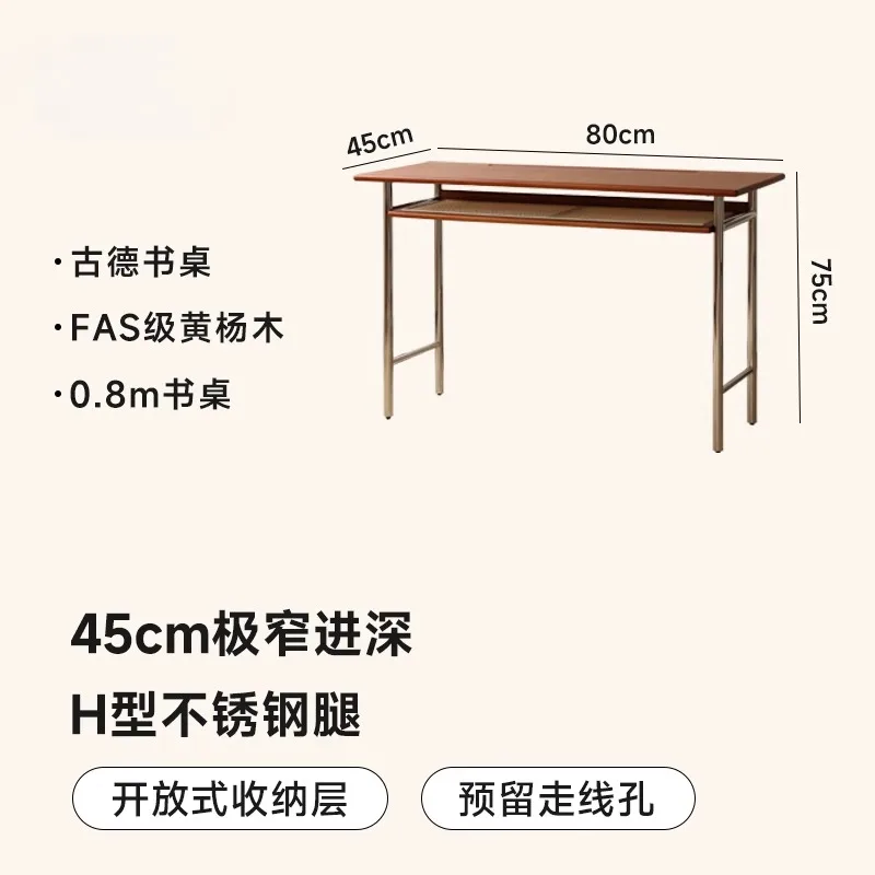 

Furniture Solid Wood Extremely Narrow Desk: A Retro Home Office Computer Desk with Nordic Charm for Small Apartments