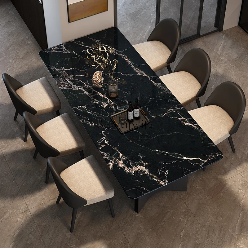 

Small apartment Italian minimalist marble rectangular dining table simple dining table