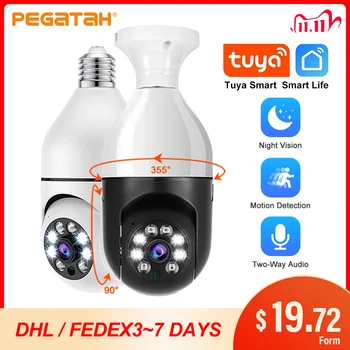 PEGATAH Tuya Smart Wifi Camera 1080P Bulb Light Color HD Cam Night Vision Wireless Indoor Home Security Protection IP Camera